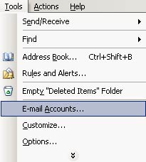 Clique em 'Ferramentas' (Tools) e selecione 'Contas' (Accounts)