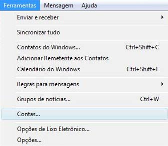 Clique em 'Ferramentas' e selecione 'Contas'