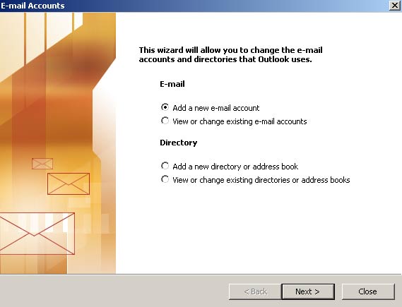 Na nova janela, selecione 'Adicionar uma nova conta de e-mail' (Add a new e-mail account) e clique em 'Avançar' (Next)